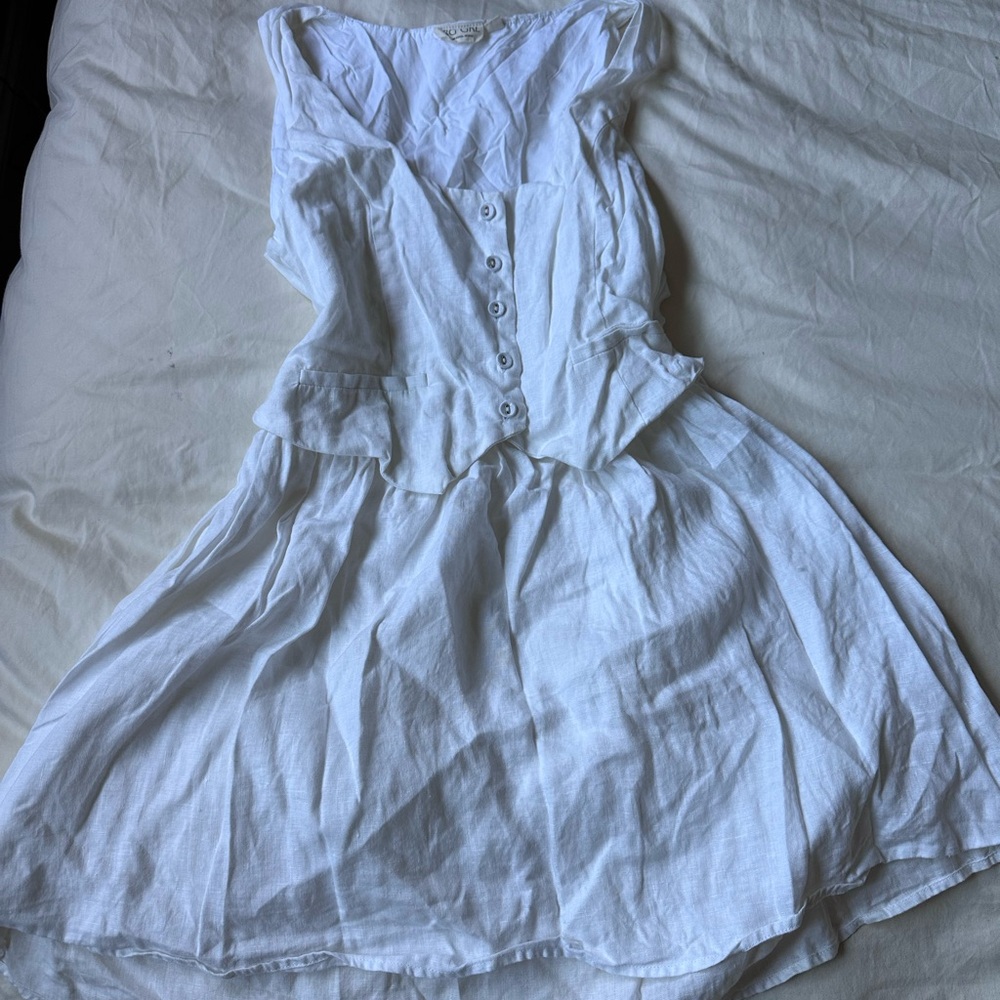 White linen mini Vest Dress verge girl - Picture 2 of 6